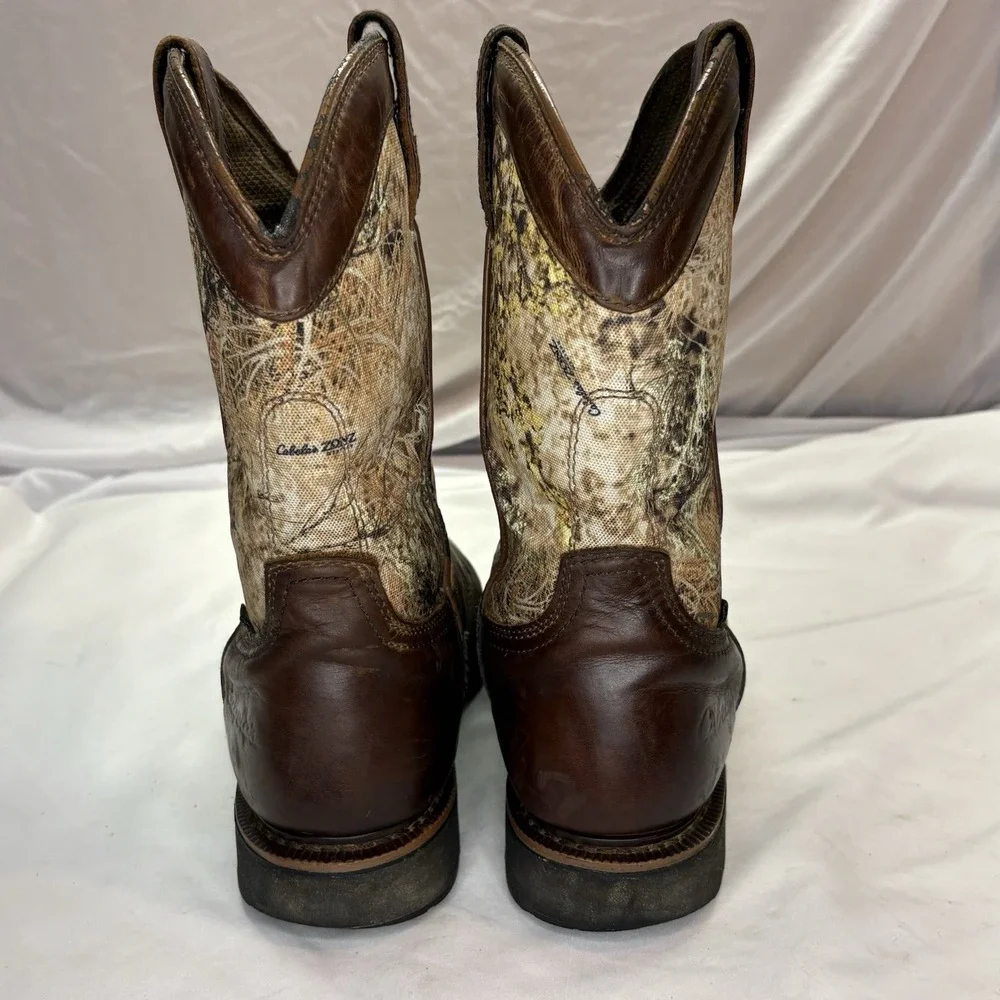 Cabela's Camo Western Work Boots Men's Size 9 D Leather Square Toe 82-5519